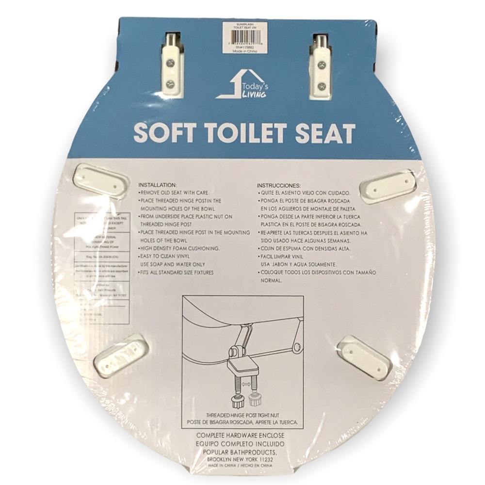 Toilet Seat Soft Floral Hinged White Blue Tan Multicolor “Sun Splash” Multicolor - Picture 2 of 14